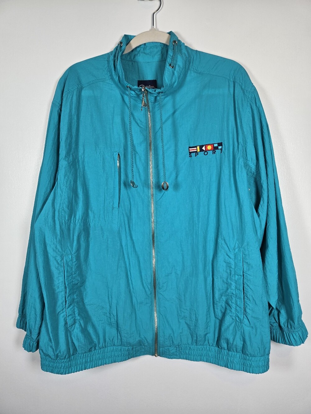 Vintage 90s Catalina Turquoise Blue Nylon Windbreaker Zip Up Jacket Plus Size 1X